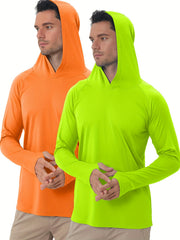 2 Pcs Men's UPF 50 Sun Protection Hoodies Long Sleeve Quick Dry Tops