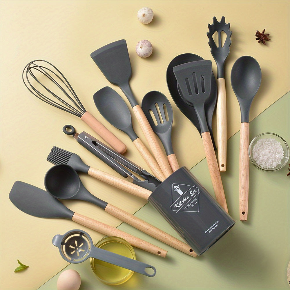 13pcs Silicone Utensil Set with Storage Bucket Non Stick Cooking Utensils