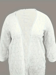Eyelet Embroidered Cardigan Three Quarter Sleeve Cover Up
