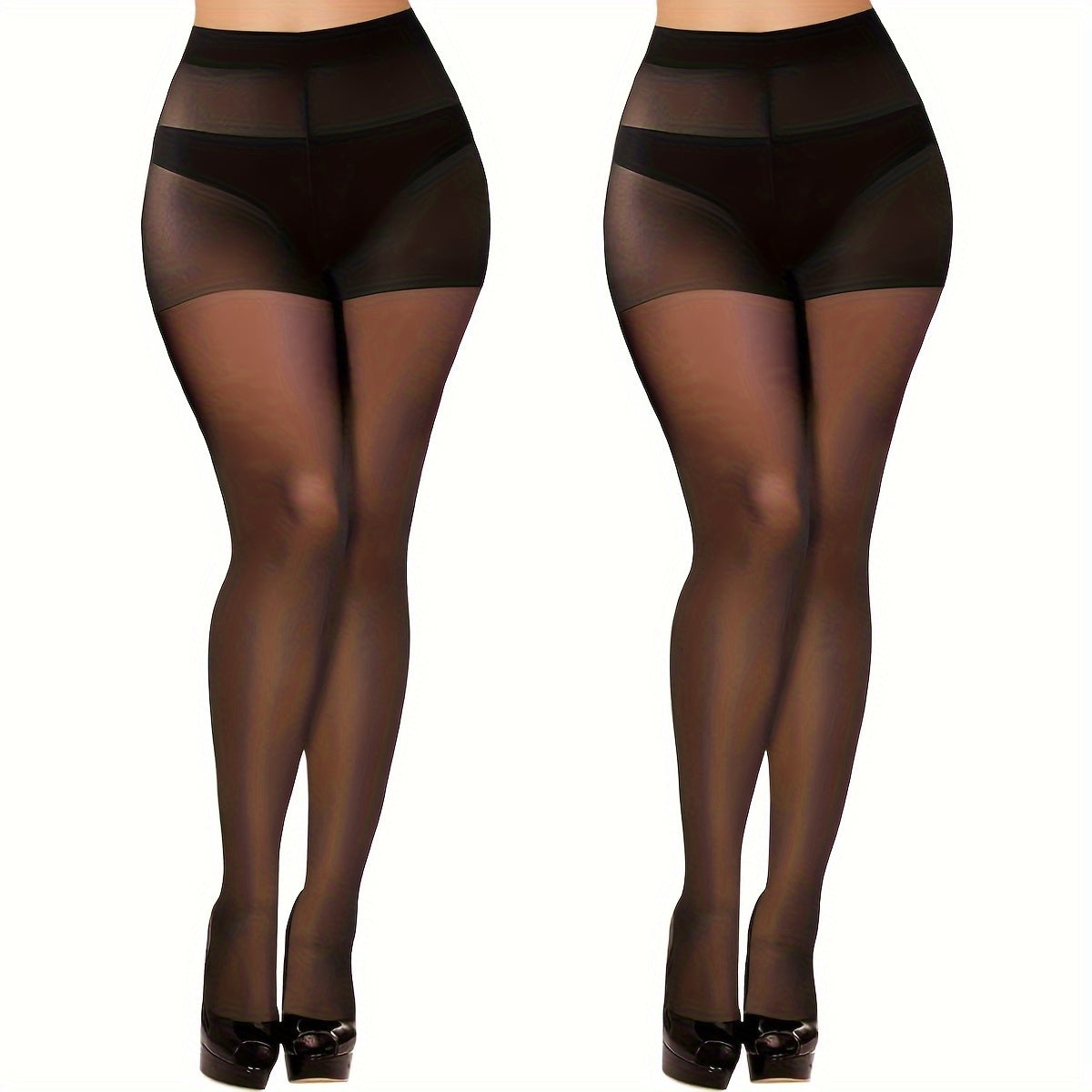 2 Pairs Plus Size Casual Stockings Set Women's Plus Control Top Pantyhose