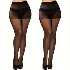2 Pairs Plus Size Casual Stockings Set Women's Plus Control Top Pantyhose
