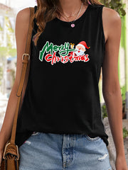 Santa Claus & Letter Print Sleeveless Sports Vest Women's Activewear