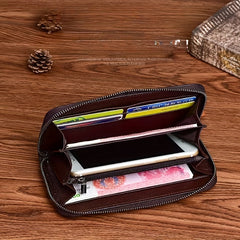 Floral Embossed Leather Wristlet Wallet for Women Zippered Clutch