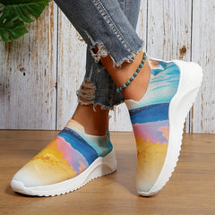 Women's Sky Printed Sock Shoes Knitted Slip On Sports Shoes
