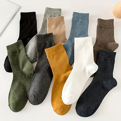 10 Pairs Men's Solid Crew Socks Comfy Cotton Blend Casual Unisex Socks