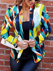 Graphic Print Open Front Blazer Long Sleeve for Office
