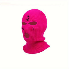 Knitted Ski Mask Full Face Covering Winter Cycling Cap Tears Embroidery