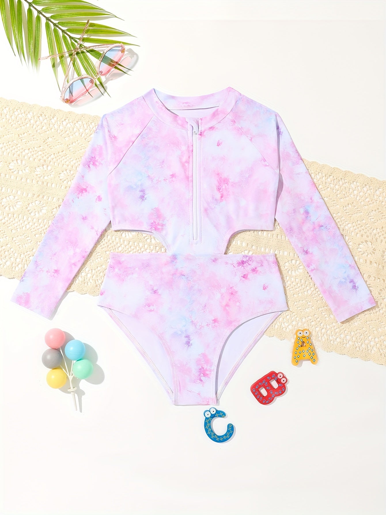 Sweet Tie Dye Long Sleeve Swimsuit for Toddler Girls