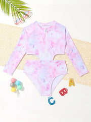 Sweet Tie Dye Long Sleeve Swimsuit for Toddler Girls