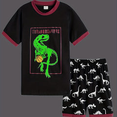 Boys Luminous Dino Skull Basketball Pajamas Set