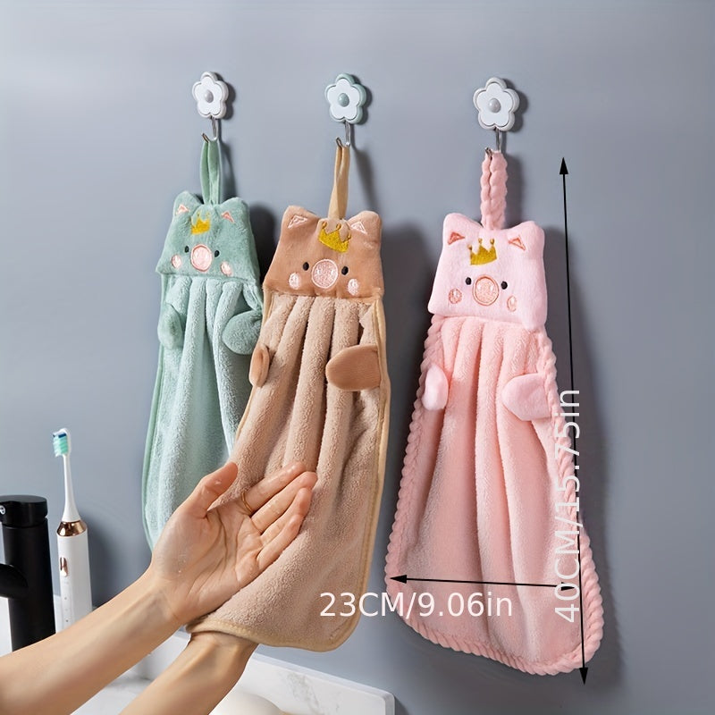 Coral Velvet Piggy Embroidery Hand Towel
