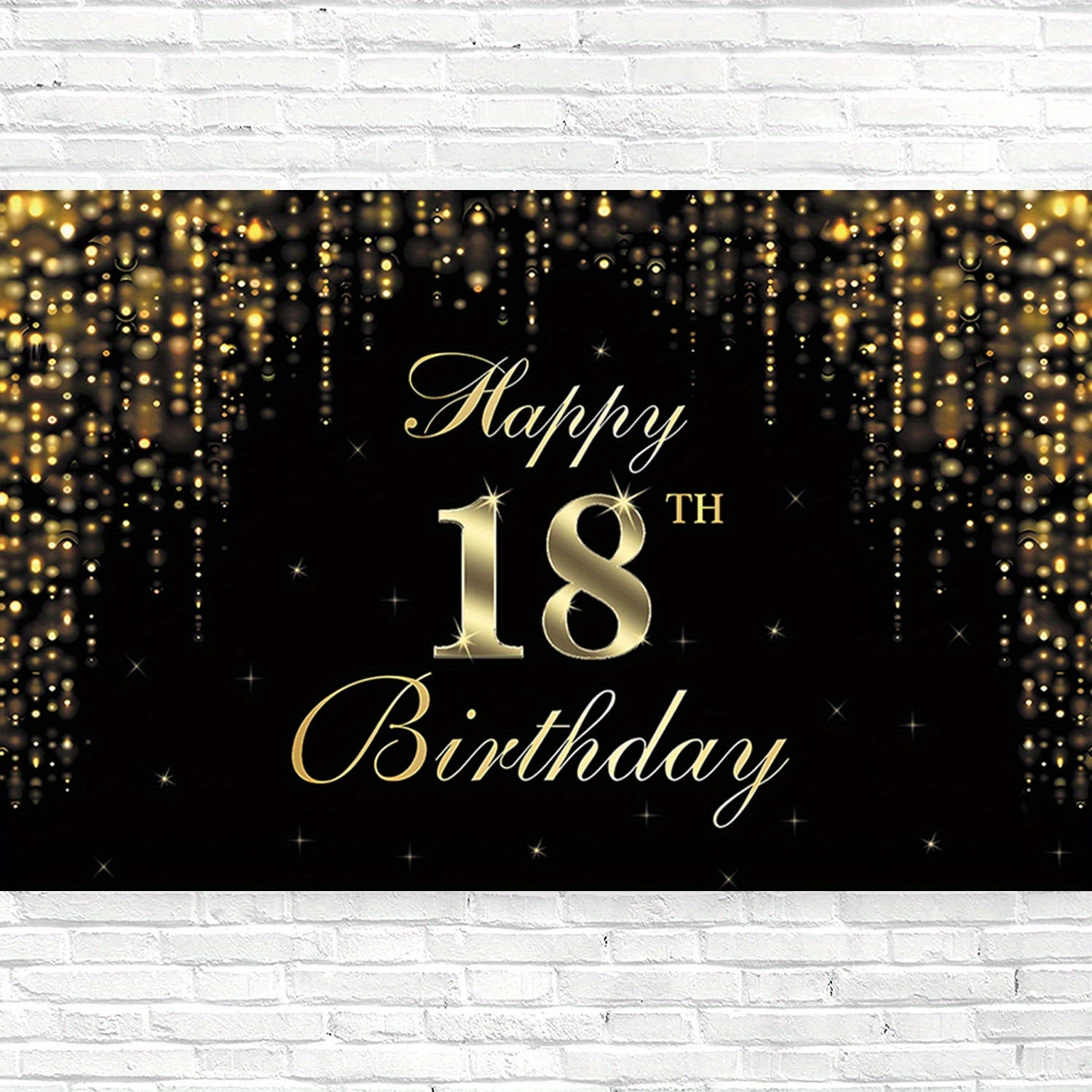Happy 18th Birthday Banner Backdrop Golden Sweet 18 Birthday Sign