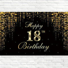 Happy 18th Birthday Banner Backdrop Golden Sweet 18 Birthday Sign