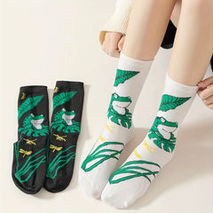 Frog Print Socks 4 Pairs Women's Mid Tube Stockings