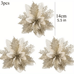 3pcs Sparkling Christmas Flowers DIY Tree Decoration & Wreath Garland