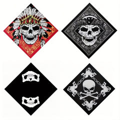 Skull Print Bandana Scarf Men Vintage Hair Square Hip Hop Style Square Scarf