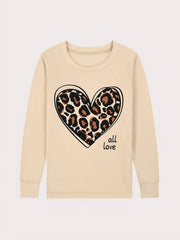 Leopard Pattern Pajamas Long Sleeve Top & Pants Set Heart Print Loungewear