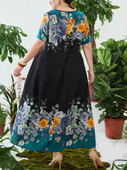 Floral Print Kaftan Dress Short Sleeve Maxi