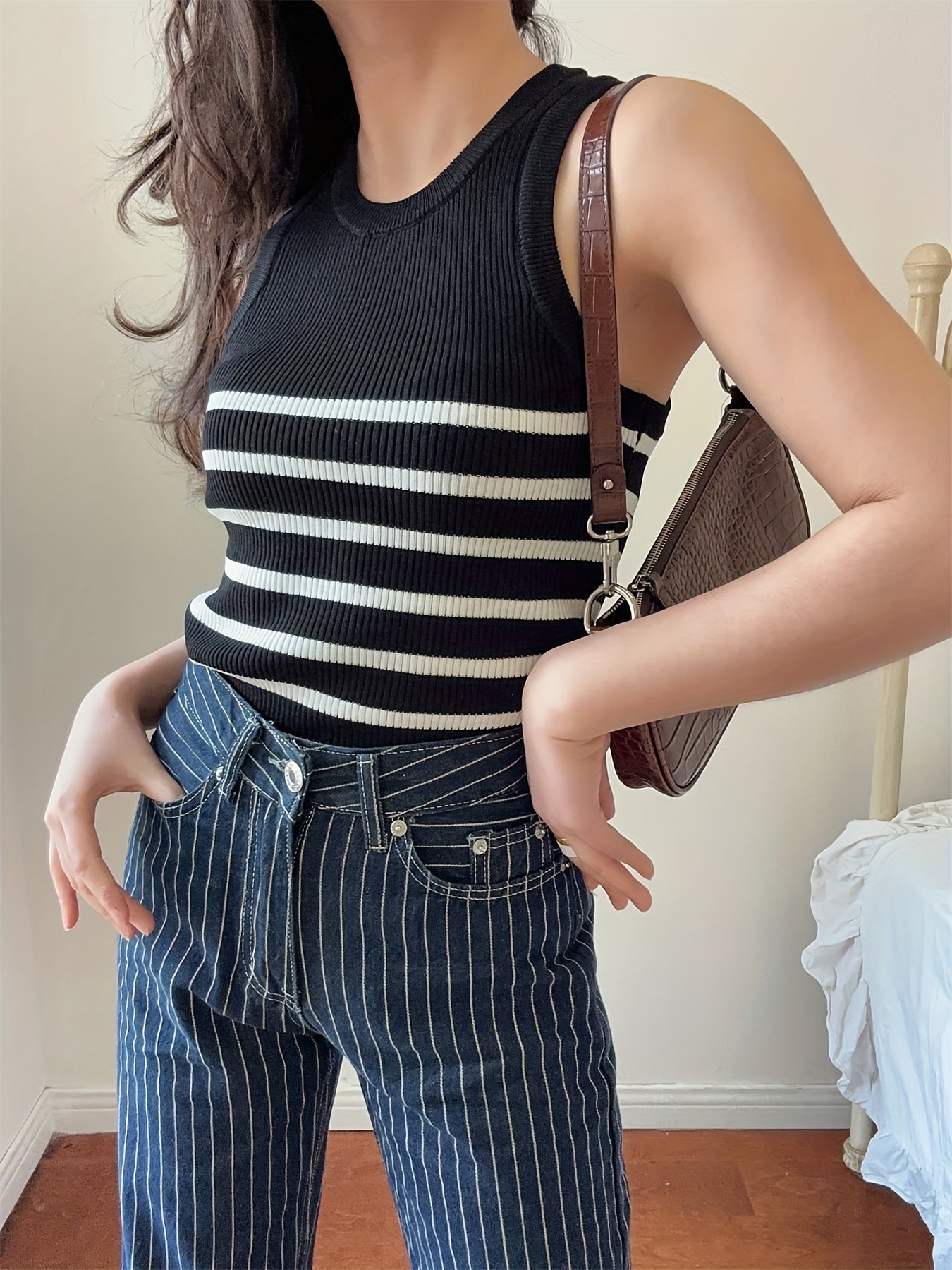 Striped Print Tank Top Sleeveless Summer Top