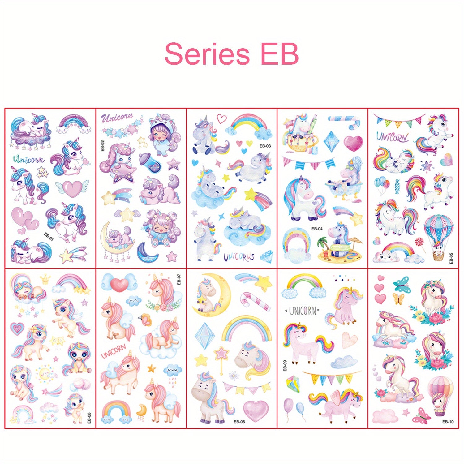 10 Sheets Tattoo Sticker Pupils Reward Stickers Unicorn Waterproo...