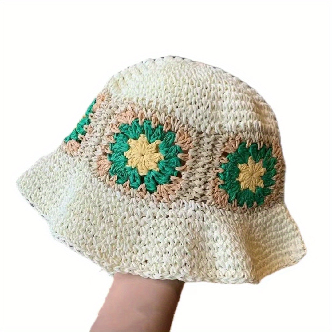 Sunflower Crochet Bucket Hat Straw Fisherman Cap Women Sunscreen Beach Hats
