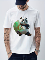 Cotton Anime Panda Print Men's Graphic Tee Crew Neck T shirt
