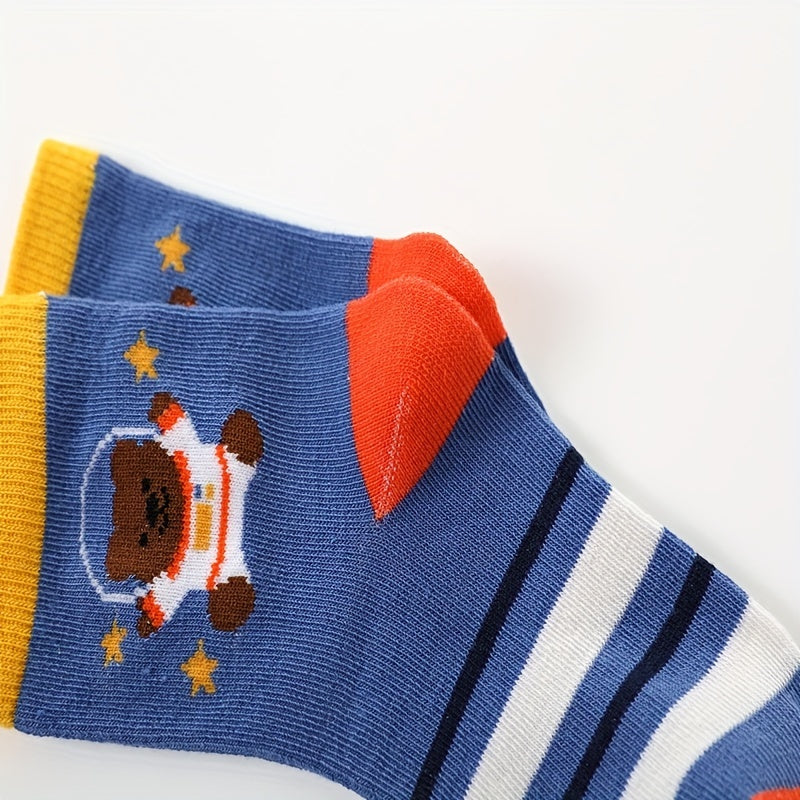 Boys Cartoon Space Bear Pattern Crew Socks