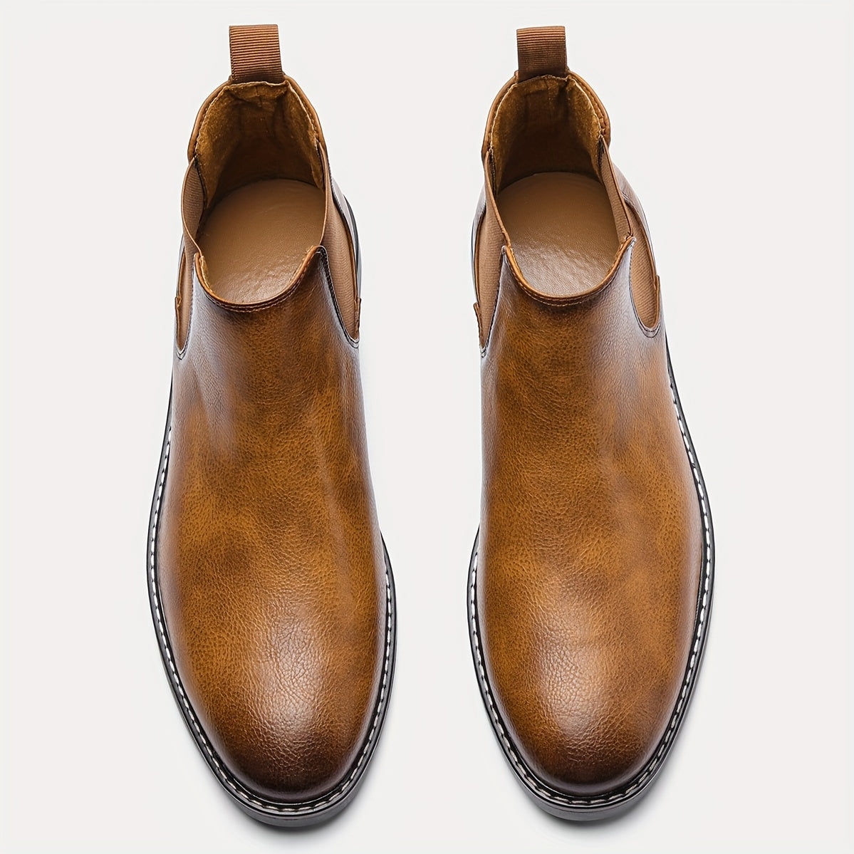 Brown Chelsea Boots Round Toe Dress Casual Ankle Boots Slip On Shoes
