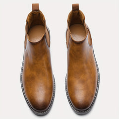 Brown Chelsea Boots Round Toe Dress Casual Ankle Boots Slip On Shoes