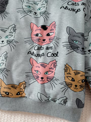 Cat Print Long Sleeve Toddler Sweatshirt Kids Casual Pullover