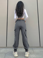 Women's Cargo Pants with Solid Flap Pockets - Elastic Waist