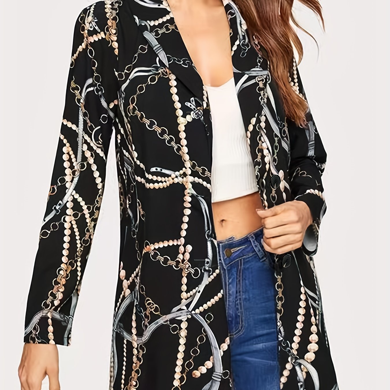 Graphic Print Single Breasted Blazer Casual Long Sleeve Blazer