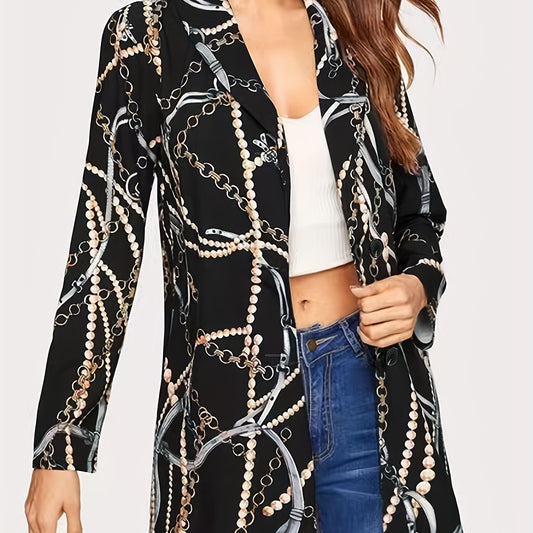 Graphic Print Single Breasted Blazer Casual Long Sleeve Blazer