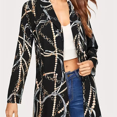 Graphic Print Single Breasted Blazer Casual Long Sleeve Blazer