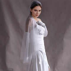 Long Bridal Veil with Faux Pearl Accents