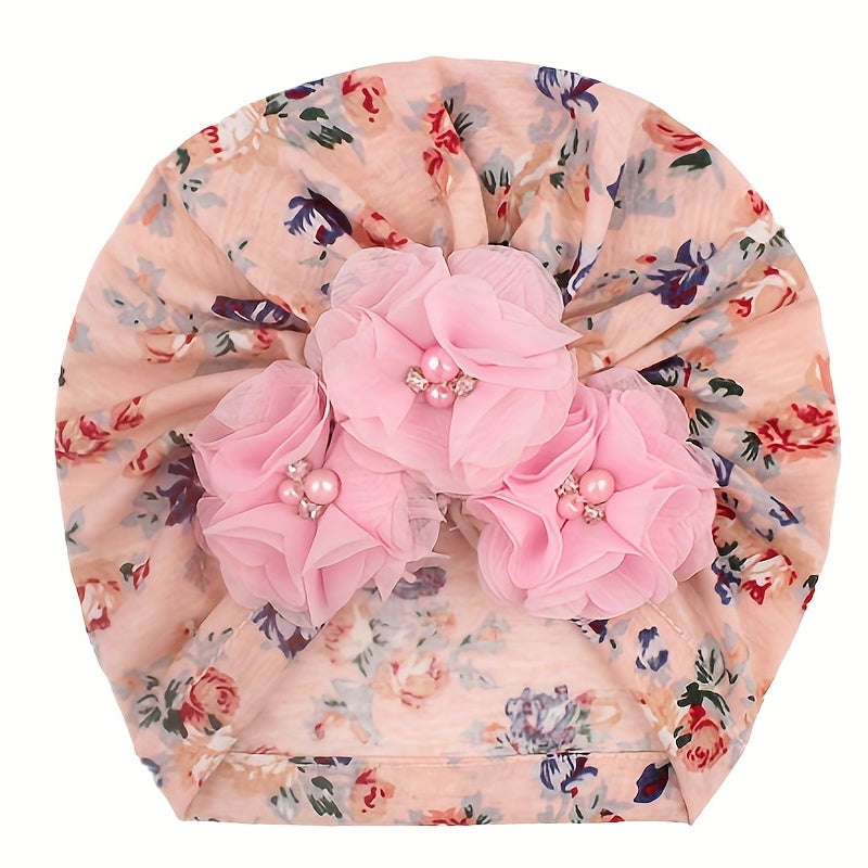 Baby's Flower Print Four Beads Turban