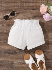 Girls' Elastic Waist Pleated Denim Shorts, Summer Outerwear