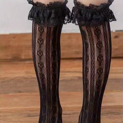 Heart Pattern Mesh Knee High Socks Soft Breathable Girls Accessories