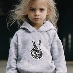 Happy Hand Gesture Pattern Long Sleeve Hooded Sweatshirt Girls Comfy Hoodies
