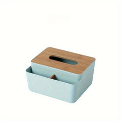 Minimalist Tissue Box with Wooden Lid Remote Control Storage