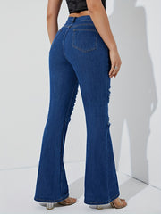 Destroyed Legs Stretchy Bootcut Jeans High Waist Distressed Ripped Flare
