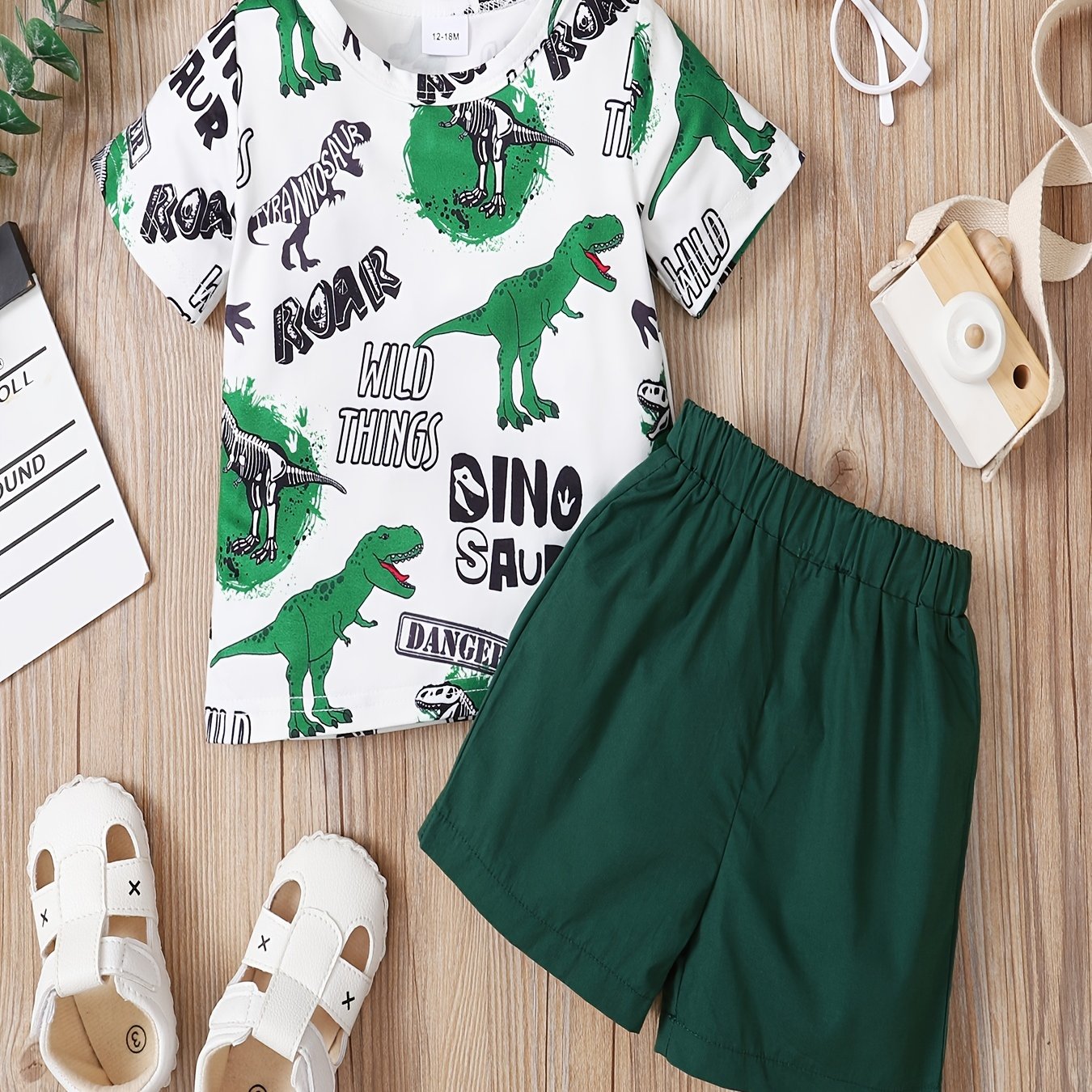 Toddler Boys Dinosaur Print Top & Shorts Set - Summer Kids Clothes