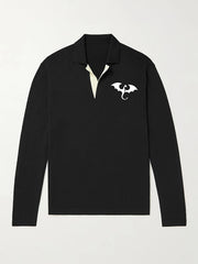 Dragon Pattern Knit Polo Shirt Men's Casual Lapel Middle Stretch V Neck Pullover