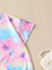 2 Pcs Girls Tie Dye Shorts Set Short Sleeve T shirt & Leggings