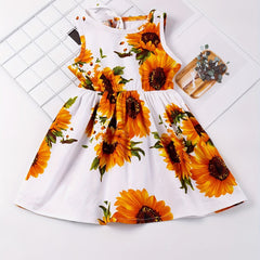 Girl's Sun Flower Sleeveless Strap Dress Comfy Summer Casual