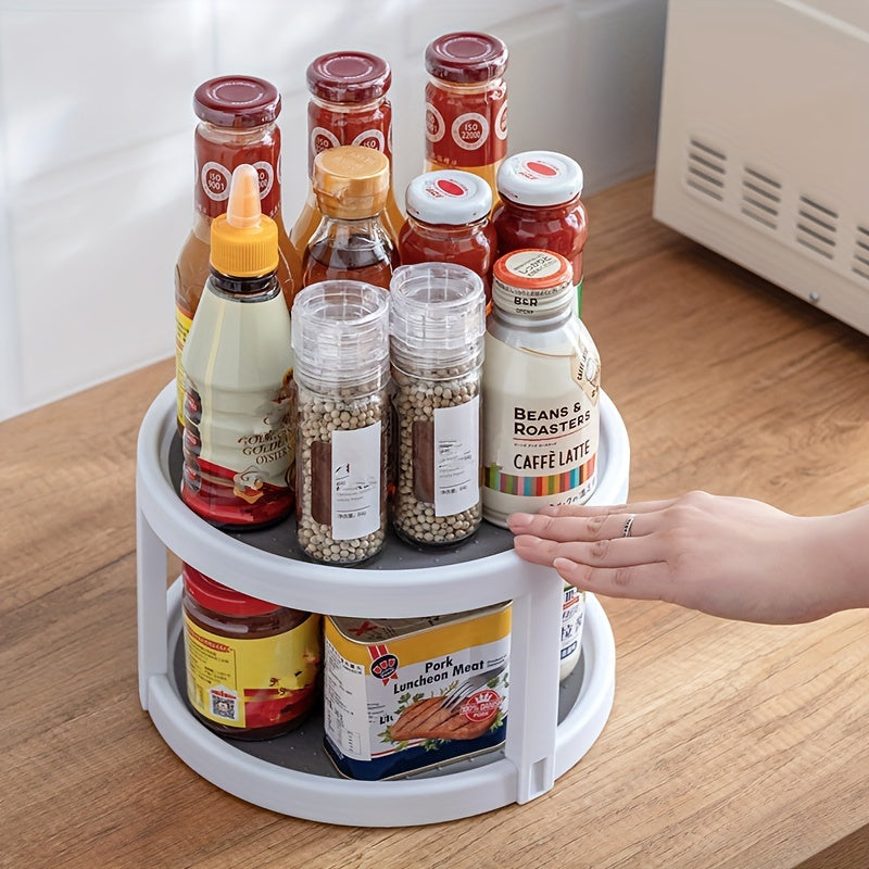 2 Layer Turntable Storage Tray Non Slip Rotating Seasoning Box Cosmetic Kitc