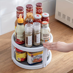 2 Layer Turntable Storage Tray Non Slip Rotating Seasoning Box Cosmetic Kitc