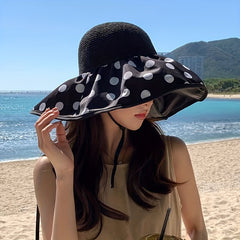 Polka Dot Bow Sun Hat Wide Brim UV Protection Bucket Hat