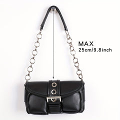 Chain Shoulder Bag Eyelet Buckle Decor Underarm Purse Small Handbags