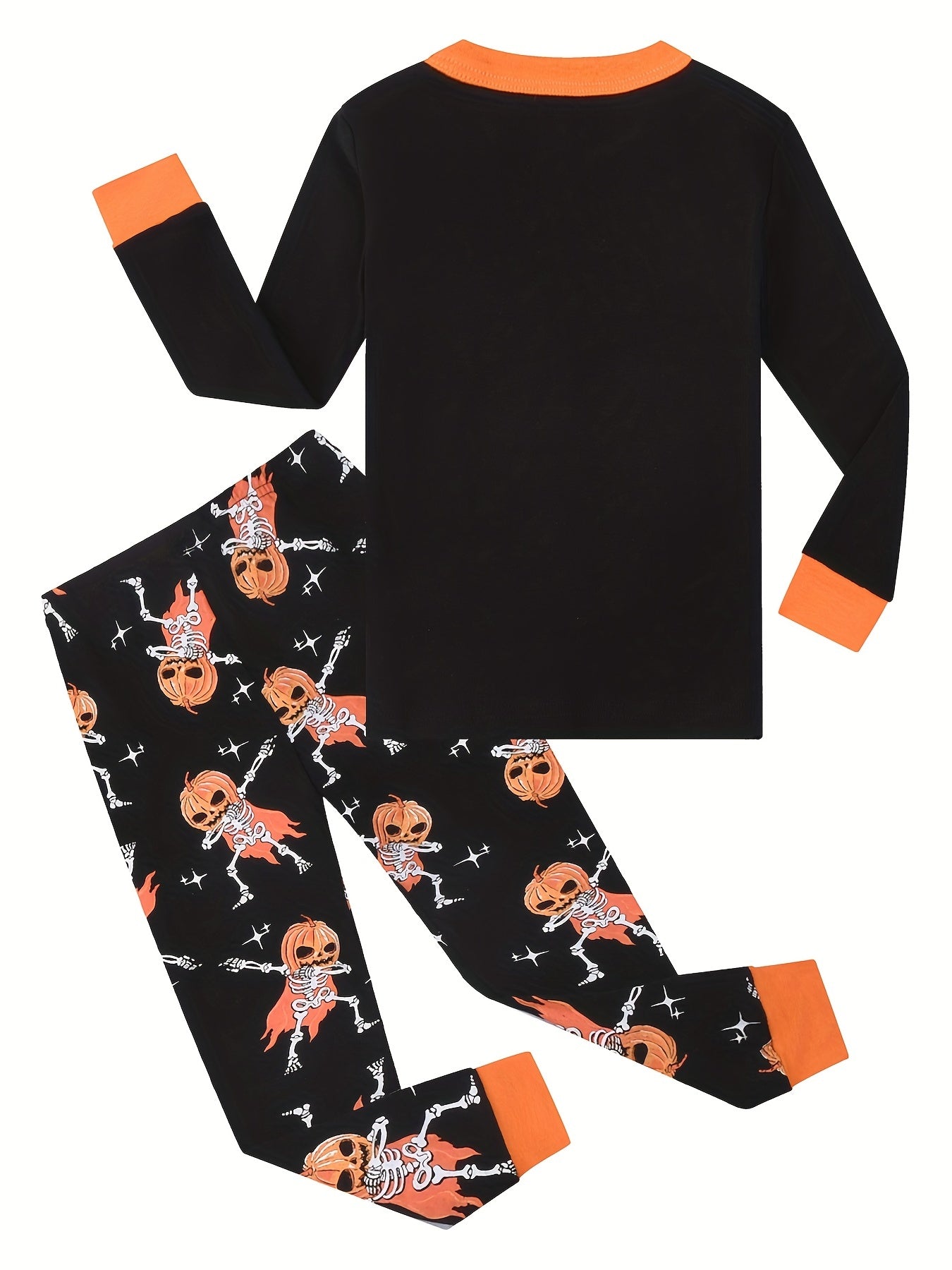 2pcs Halloween Pumpkin Print Boys Pajamas Set Long Sleeve T shirt & Pants